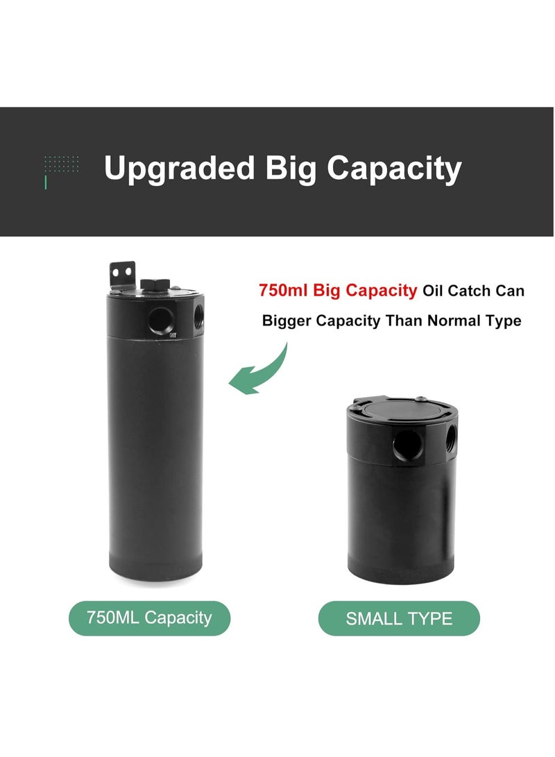 خزان جامع زيتي بقوة 750 مليلتر بمخرجين ومصفاة تنفيس مع صمام تصريف من الألومنيوم الأسود - Image 3